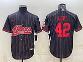 Men's San Francisco 49ers #42 Ronnie Lott Black Pinstripe With Patch Cool Base Stitched Baseball Jersey,baseball caps,new era cap wholesale,wholesale hats